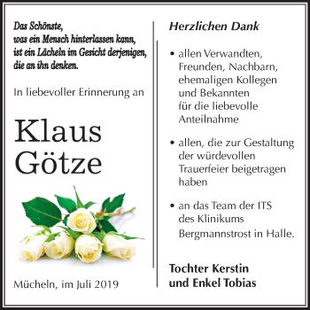 Traueranzeige von Klaus Götze von Super Sonntag Merseburg/Querfurt