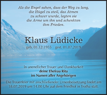 Traueranzeige von Klaus Lüdicke von Mitteldeutsche Zeitung Halle/Saalkreis / Köthen