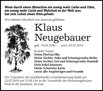 Traueranzeige von Klaus Neugebauer von Mitteldeutsche Zeitung Weißenfels