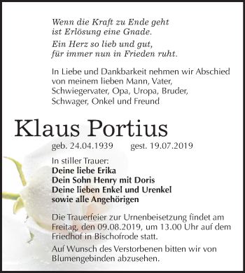 Traueranzeige von Klaus Pontius von Mitteldeutsche Zeitung Mansfelder Land