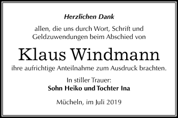 Traueranzeige von Klaus Windmann von Super Sonntag Merseburg/Querfurt