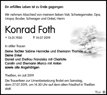 Traueranzeige von Konrad Foth von Mitteldeutsche Zeitung Zeitz