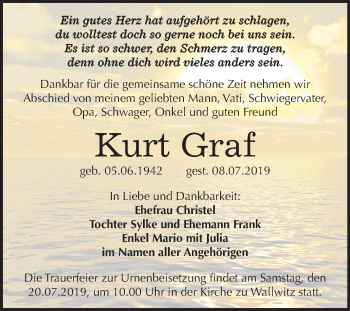 Traueranzeige von Kurt Graf von Mitteldeutsche Zeitung Halle/Saalkreis