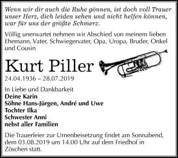 Traueranzeige von Kurt Piller von Mitteldeutsche Zeitung Merseburg/Querfurt