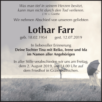 Traueranzeige von Lothar Farr von Mitteldeutsche Zeitung Wittenberg