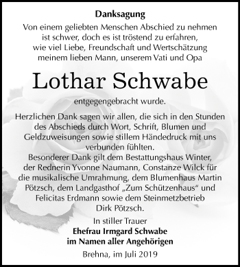 Traueranzeige von Lothar Schwabe von Mitteldeutsche Zeitung Bitterfeld