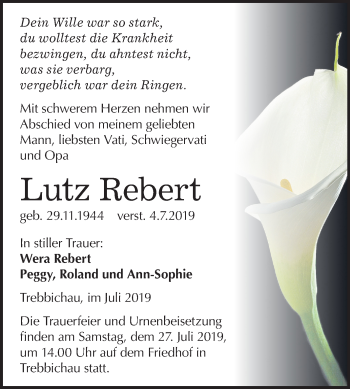 Traueranzeige von Lutz Rebert von Mitteldeutsche Zeitung Köthen