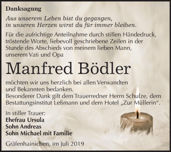 Traueranzeige von Manfred Bödler von Mitteldeutsche Zeitung Wittenberg
