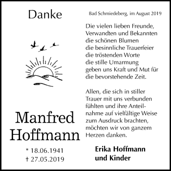 Traueranzeige von Manfred Hoffmann von Mitteldeutsche Zeitung Wittenberg