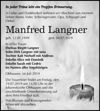 Traueranzeige von Manfred Langner von Mitteldeutsche Zeitung Merseburg/Querfurt