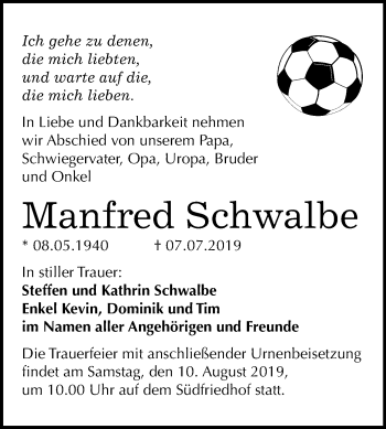 Traueranzeige von Manfred Schwalbe von Mitteldeutsche Zeitung Halle/Saalkreis