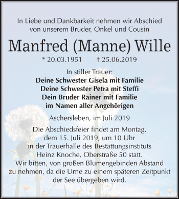 Traueranzeige von Manfred Wille von Mitteldeutsche Zeitung Aschersleben