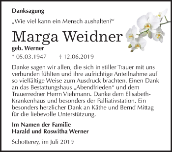 Traueranzeige von Marga Weidner von Mitteldeutsche Zeitung Merseburg/Querfurt