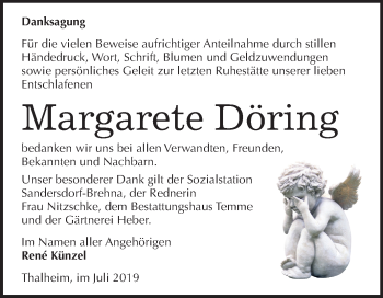 Traueranzeige von Margarete Döring von Wochenspiegel Bitterfeld