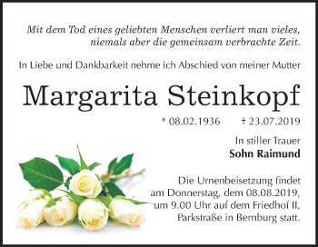 Traueranzeige von Margarita Steinkopf von Mitteldeutsche Zeitung Bernburg