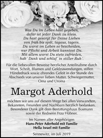 Traueranzeige von Margot Aderhold von Mitteldeutsche Zeitung Halle/Saalkreis