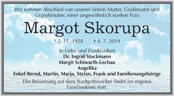 Traueranzeige von Margot Skorupa von Mitteldeutsche Zeitung Halle/Saalkreis