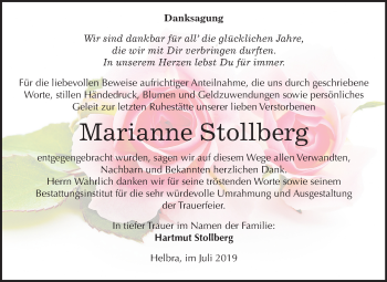 Traueranzeige von Marianne Stollberg von Super Sonntag Mansfelder Land