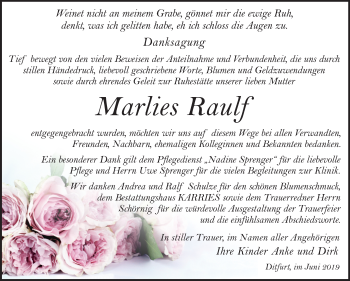 Traueranzeige von Marlies Raulf von Super Sonntag Quedlinburg