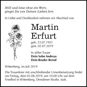 Traueranzeige von Martin Erfurt von Super Sonntag Wittenberg