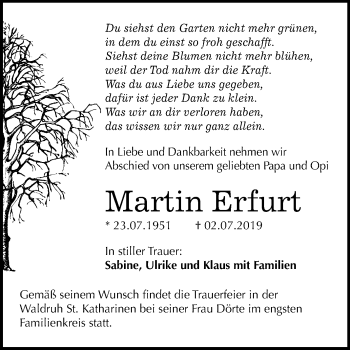 Traueranzeige von Martin Erfurt von Super Sonntag Wittenberg