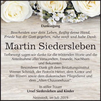 Traueranzeige von Martin Siedersleben von Mitteldeutsche Zeitung Quedlinburg
