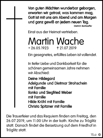 Traueranzeige von Martin Wache von Wochenspiegel Zeitz