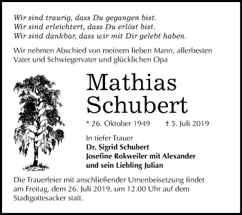 Traueranzeige von Mathias Schubert von Mitteldeutsche Zeitung Halle/Saalkreis