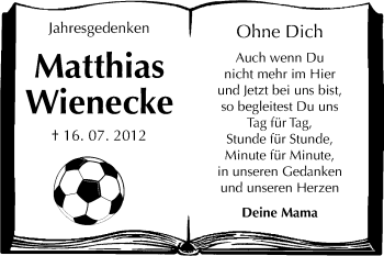 Traueranzeige von Matthias Wienecke von Mitteldeutsche Zeitung Köthen