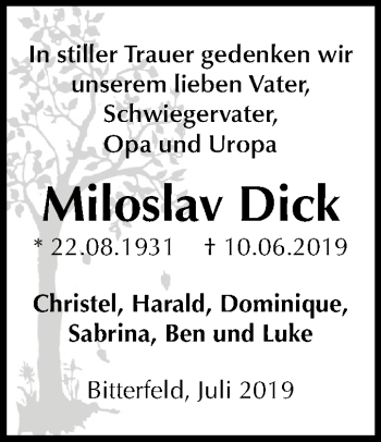 Traueranzeige von Miloslav Dick von Mitteldeutsche Zeitung Bitterfeld
