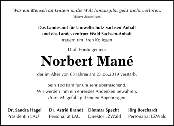 Traueranzeige von Norbert Mané von Mitteldeutsche Zeitung Mansfelder Land