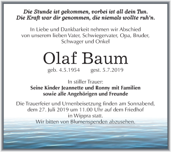 Traueranzeige von Olaf Baum von Mitteldeutsche Zeitung Mansfelder Land