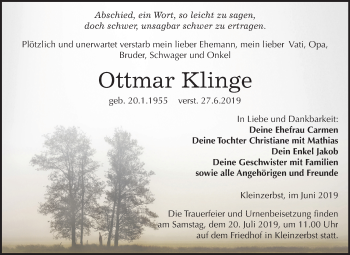 Traueranzeige von Ottmar Klinge von Super Sonntag Köthen