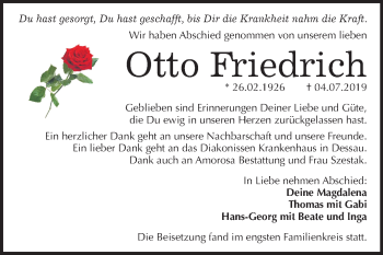Traueranzeige von Otto Friedrich von Super Sonntag Dessau-Roßlau