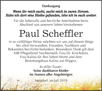 Traueranzeige von Paul Scheffler von Mitteldeutsche Zeitung Quedlinburg