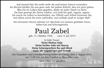 Traueranzeige von Paul Zabel von Mitteldeutsche Zeitung Köthen