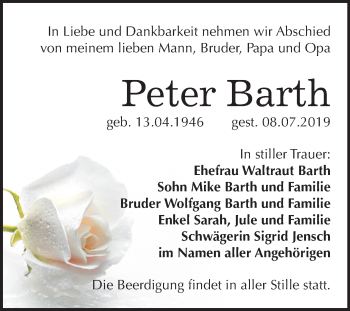 Traueranzeige von Peter Barth von Mitteldeutsche Zeitung Halle/Saalkreis