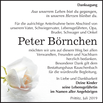 Traueranzeige von Peter Börnchen von Wochenspiegel Naumburg/Nebra