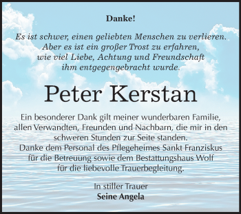 Traueranzeige von Peter Kerstan von Wochenspiegel Weißenfels
