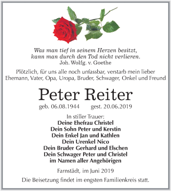 Traueranzeige von Peter Reiter von Super Sonntag Merseburg/Querfurt