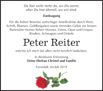 Traueranzeige von Peter Reiter von Mitteldeutsche Zeitung Merseburg/Querfurt