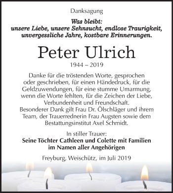 Traueranzeige von Peter Ulrich von Mitteldeutsche Zeitung Naumburg/Nebra