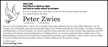 Traueranzeige von Peter Zwies von Super Sonntag Quedlinburg