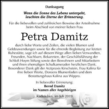 Traueranzeige von Petra Damitz von Mitteldeutsche Zeitung Quedlinburg