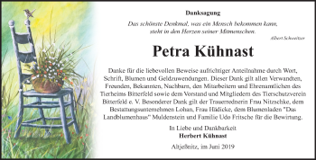 Traueranzeige von Petra Kühnast von Wochenspiegel Bitterfeld