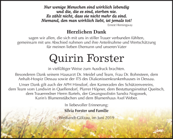 Traueranzeige von Quirin Forster von Super Sonntag Köthen