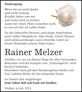 Traueranzeige von Rainer Melzer von Mitteldeutsche Zeitung Köthen