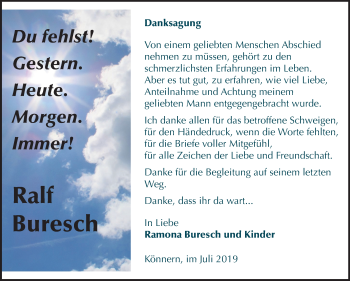 Traueranzeige von Ralf Buresch von Mitteldeutsche Zeitung Bernburg