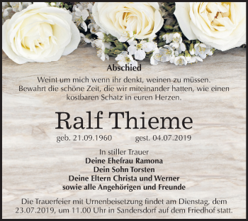 Traueranzeige von Ralf Thieme von Mitteldeutsche Zeitung Bitterfeld