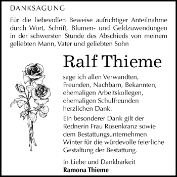 Traueranzeige von Ralf Thieme von Wochenspiegel Bitterfeld